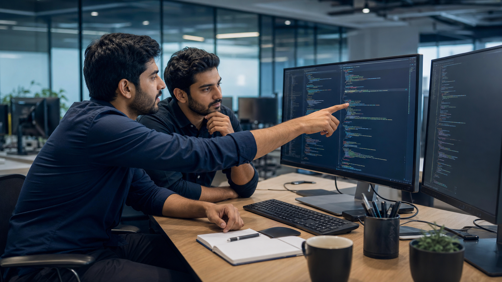Software engineers reviewing a product interface together
